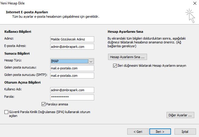imap ayarlar